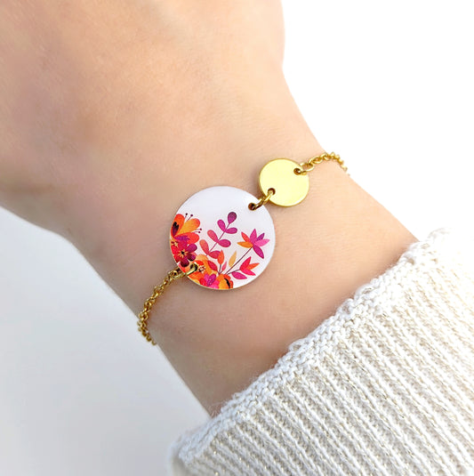 Bracelet Fleurs d'été sur fond blanc pour femme