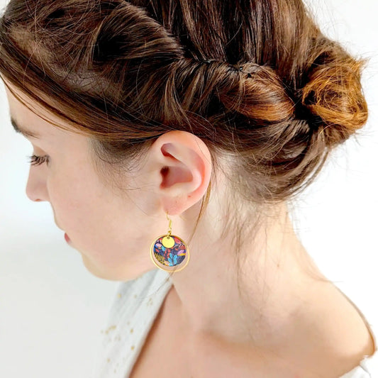 Boucles d’oreilles multicolores en résine et acier inoxydable pour femme - Motif "Jardin Boho"