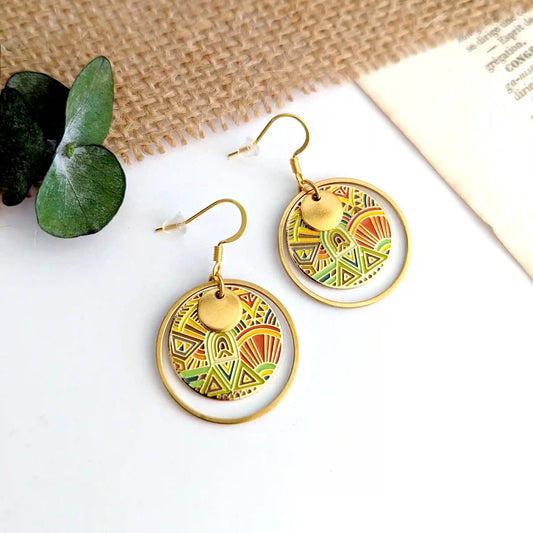 Boucles d’oreilles pendantes en émail pour femme - Aztèque