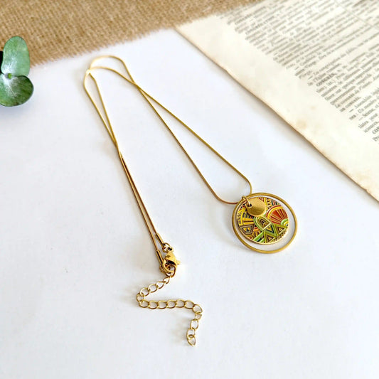 Collier pendentif en émail multicolore pour femme - Aztèque