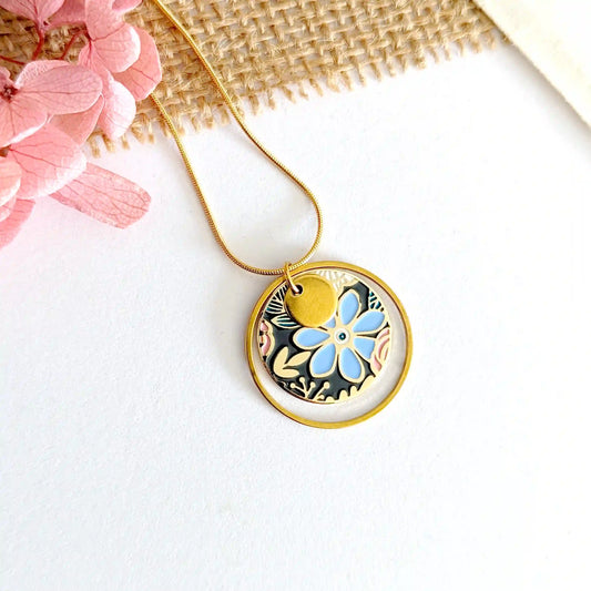 Collier pendentif en émail multicolore pour femme - Myosotis