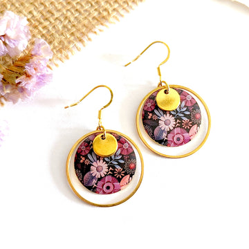 Boucles d’oreilles pendantes en résine pour femme - Motif Floral violet