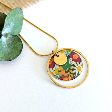 Collier pendentif multicolore en résine pour femme - Motif Floral