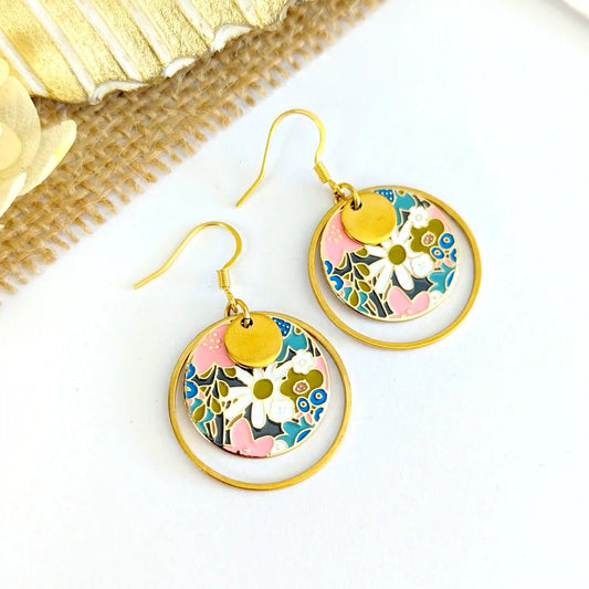 Boucles d’oreilles pendantes en émail pour femme - Fleurs Jean's