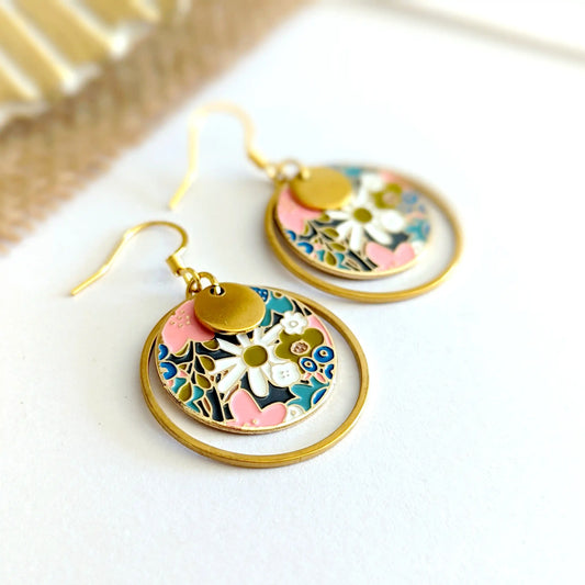 Boucles d’oreilles pendantes en émail pour femme - Fleurs Jean's