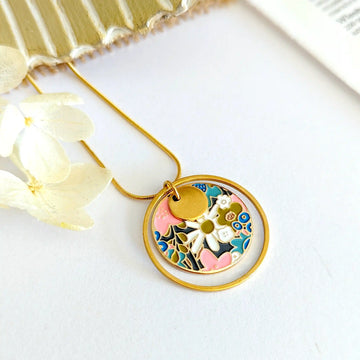 Collier pendentif en émail multicolore pour femme - Fleurs Jean's