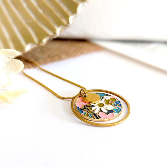 Collier pendentif en émail multicolore pour femme - Fleurs Jean's