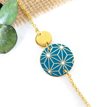 Bracelet en émail bleu pour femme - Motif Etoiles japonaises Bleu canard