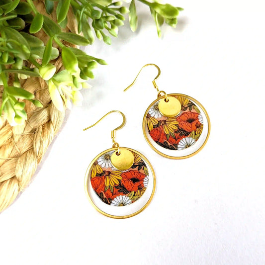 Boucles d'oreilles fleurs automnales terracotta pour femme