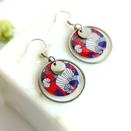 Boucles d’oreilles pendantes en résine et acier inoxydable pour femme - Motif JAPON