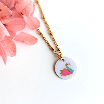 Collier pendentif Cygne origami pastel pour fille