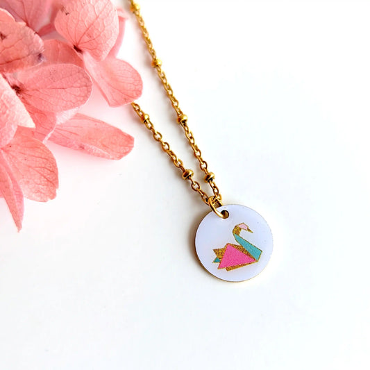Collier pendentif Cygne origami pastel pour fille