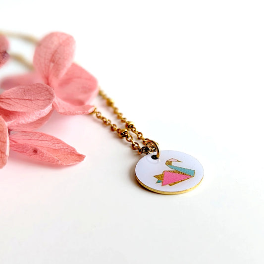 Collier pendentif Cygne origami pastel pour fille