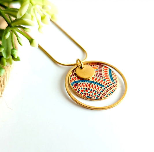 Collier pendentif en émail multicolore pour femme Maya