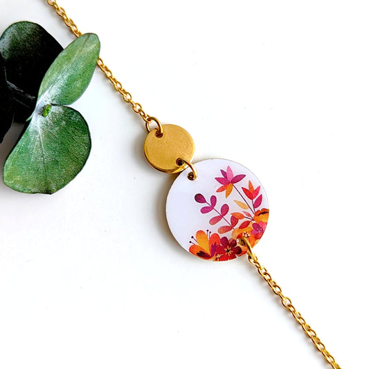 Bracelet Fleurs d'été sur fond blanc pour femme