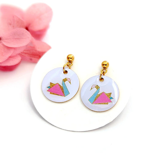 Boucles d’oreilles pendantes Cygne Origami pour enfant