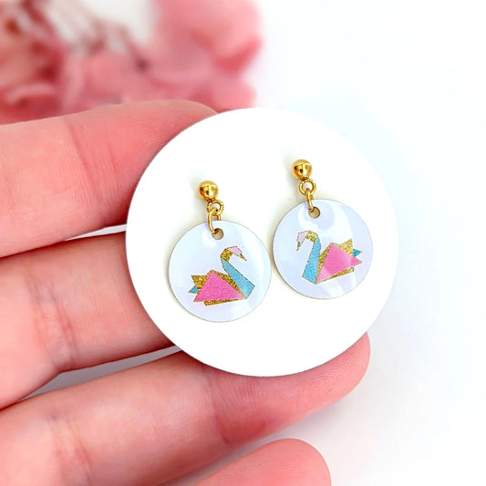 Boucles d’oreilles pendantes Cygne Origami pour enfant