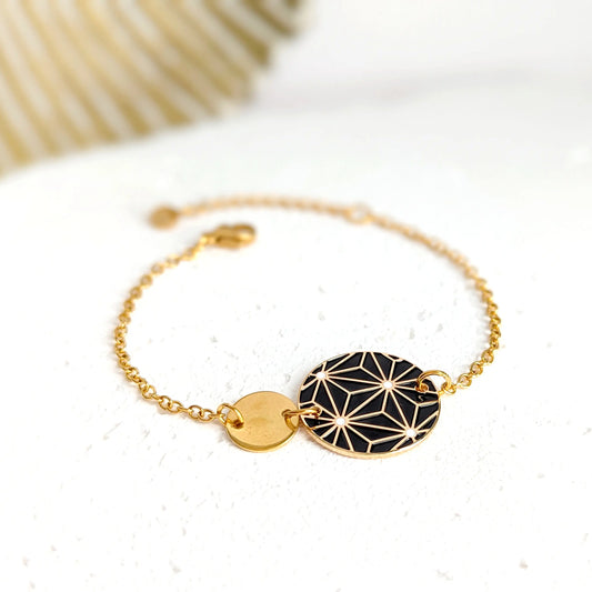 Bracelet en émail pour femme - Motif Etoiles japonaises Noir