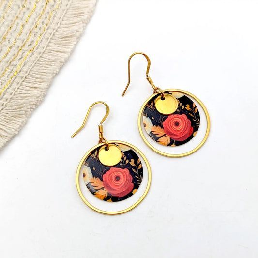 Boucles d’oreilles fleurs d'hiver en résine et acier inoxydable pour femme