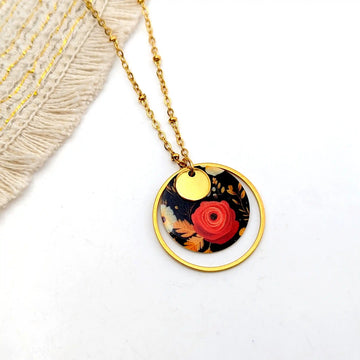 Collier pendentif Fleur d'hiver en résine et acier inoxydable pour femme