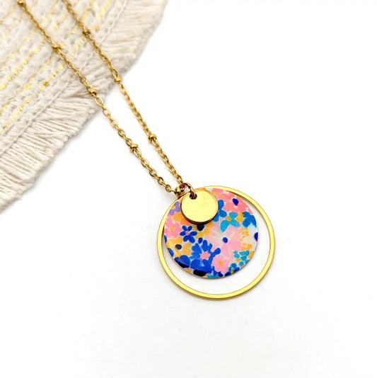 Collier pendentif fleurs Aquarelle multicolores pour femme