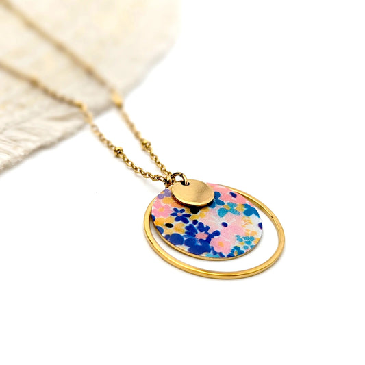 Collier pendentif fleurs Aquarelle multicolores pour femme