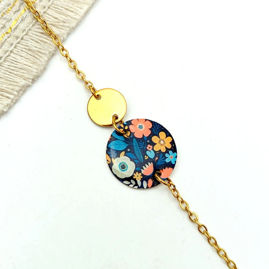 Bracelet fleurs gipsy en résine et acier inoxydable pour femme