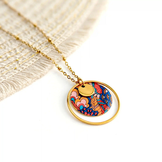 Collier pendentif coloré motif Paisley pour femme