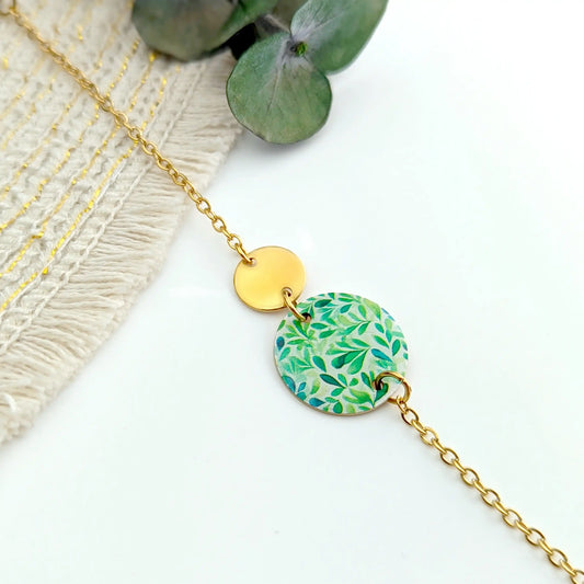 Bracelet feuilles vertes en résine pour femme