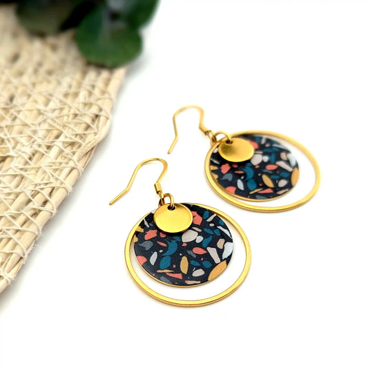 Boucles d’oreilles Terrazzo en résine et acier inoxydable pour femme