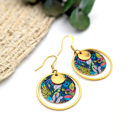Boucles d’oreilles fleurs multicolores résine et acier inoxydable pour femme - Jardin boho