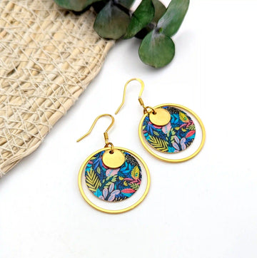 Boucles d’oreilles fleurs multicolores résine et acier inoxydable pour femme - Jardin boho