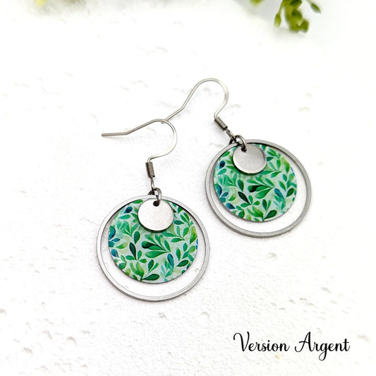 Boucles d’oreilles feuilles vertes en résine et acier inoxydable pour femme
