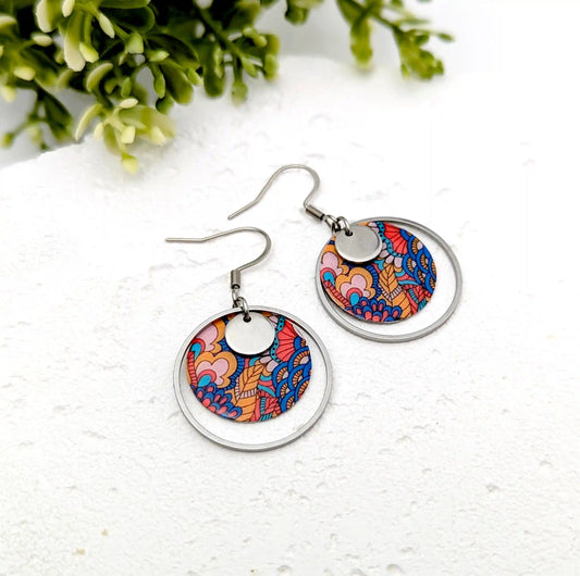 Boucles d’oreilles Multicolore en résine et acier inoxydable pour femme - Paisley