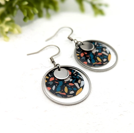 Boucles d’oreilles Terrazzo en résine et acier inoxydable pour femme