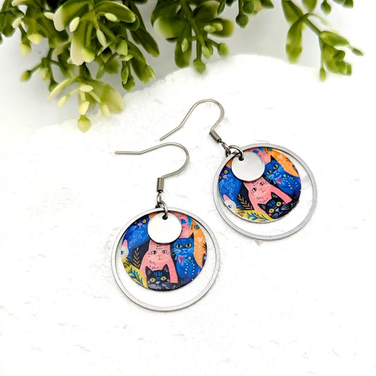 Boucles d’oreilles chats fun en résine et acier inoxydable pour femme