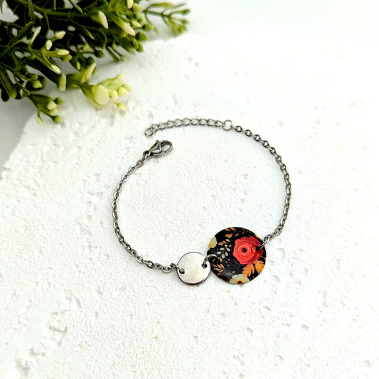 Bracelet fleur d'Hiver en résine et acier inoxydable pour femme
