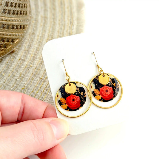 Boucles d’oreilles fleurs d'hiver en résine et acier inoxydable pour femme