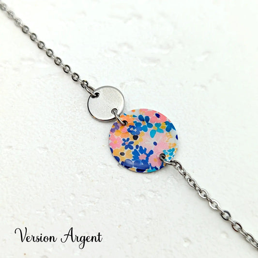 Bracelet fleurs Aquarelle en résine et acier inoxydable pour femme