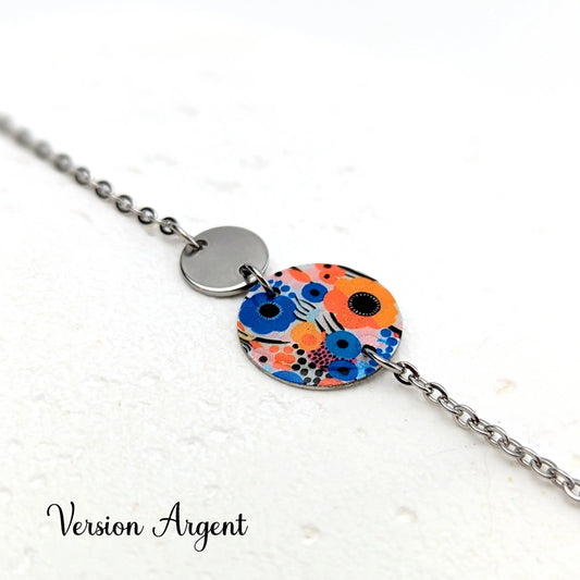 Bracelet Art abstrait orange et bleu en résine et acier inoxydable pour femme