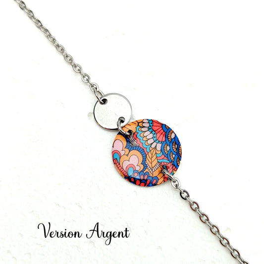 Bracelet coloré Paisley en résine et acier inoxydable pour femme