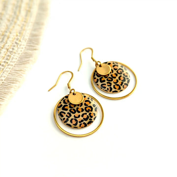 Boucles d’oreilles Léopard en résine et acier inoxydable pour femme