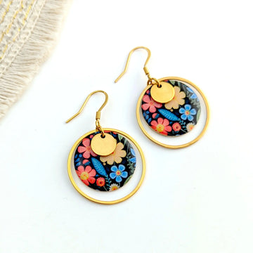 Boucles d’oreilles fleurs folk en résine et acier inoxydable pour femme
