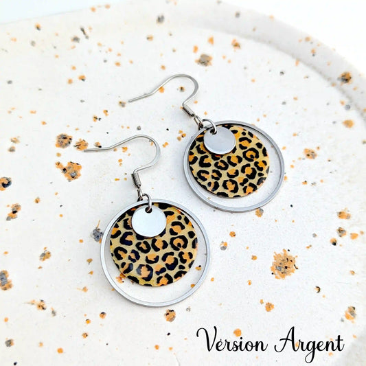 Boucles d’oreilles Léopard en résine et acier inoxydable pour femme