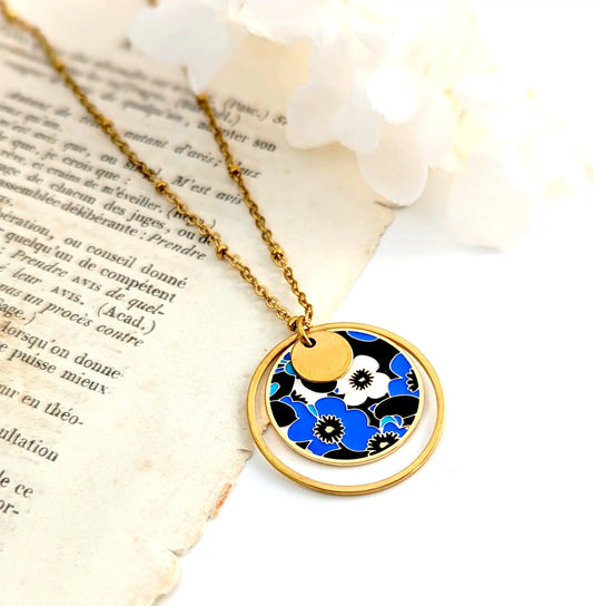 Collier pendentif floral émail coloré pour femme