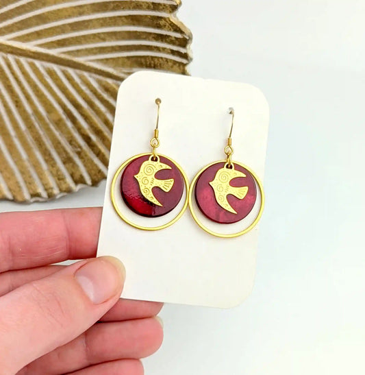 Boucles d’oreilles Liberté en nacre colorée et Hirondelles en acier inoxydable