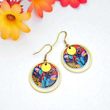 Boucles d’oreilles multicolores en résine et acier inoxydable pour femme - Motif "Jardin Boho"
