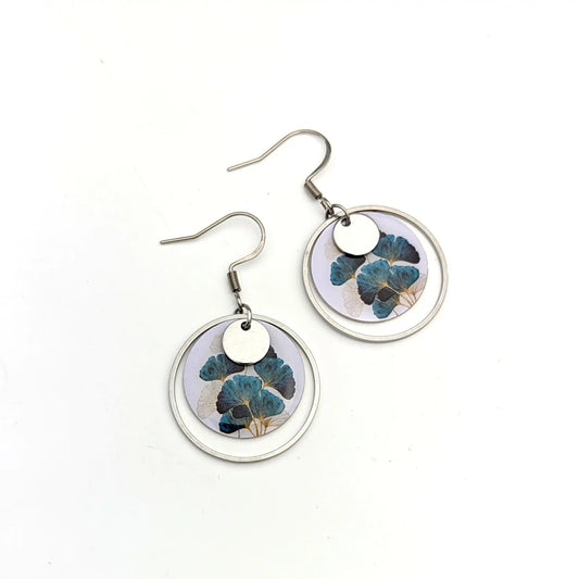 Boucles d’oreilles feuilles de Ginkgo en résine et acier inoxydable pour femme