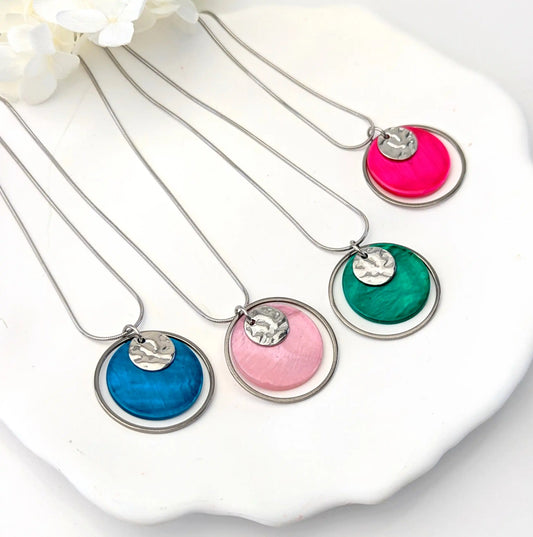 Collier pendentif Rond en nacre et acier inoxydable pour femme