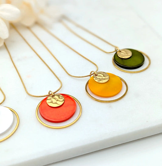 Collier pendentif Rond en nacre et acier inoxydable pour femme